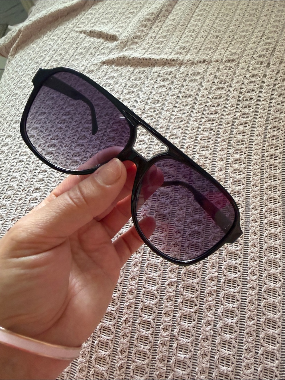 Black Frame Sunglasses with Purple Gradient Lenses